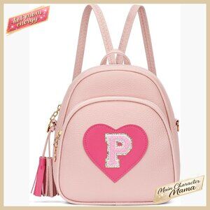 Mini Heart Backpack Cute Adjustable Vegan Leather Small Purse Bookbag